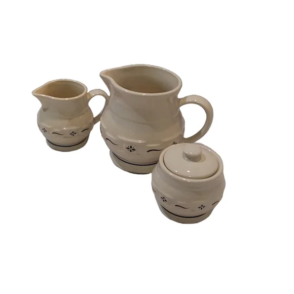Longaberger 3 PCWovenClassic Blue Pitcher and Sugar Set